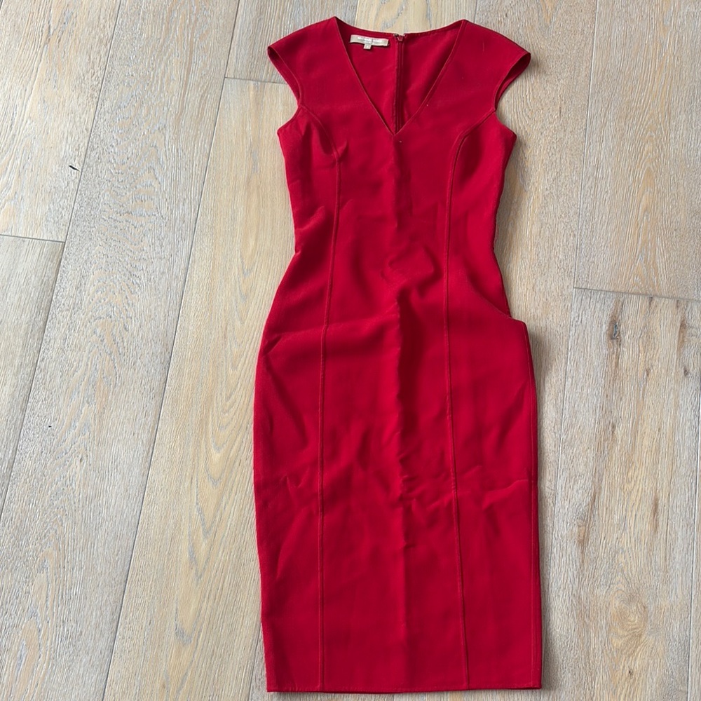 Michael Kors Red V-Neck Cap Sleeve Sheath Dress